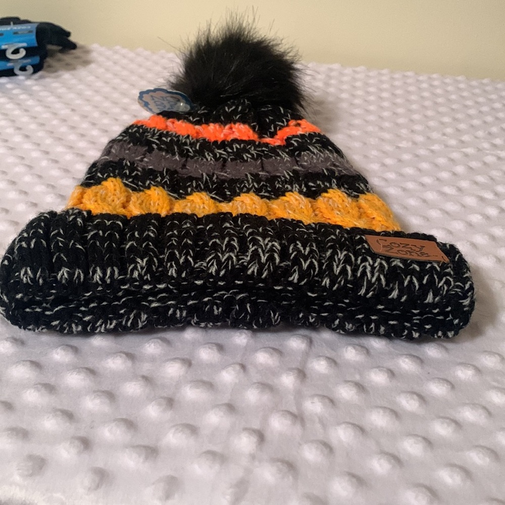 NWT! Faux Fur Knit Beanie - Stripes. - Picture 2 of 6